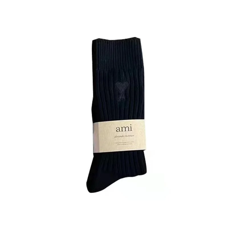 Love solid color Japanese thick line long socks for men and women in autumn and winter mid-calf socks trendy pure cotton pile socks long tube product image