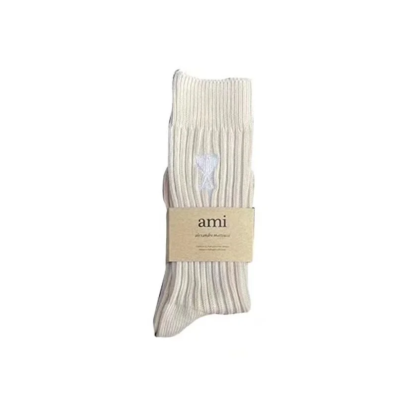 Love solid color Japanese thick line long socks for men and women in autumn and winter mid-calf socks trendy pure cotton pile socks long tube product image