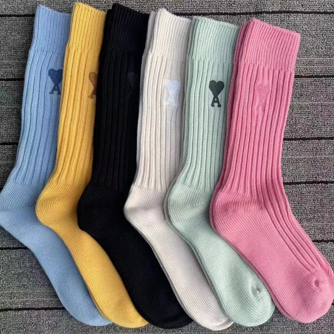 Love solid color Japanese thick line long socks for men and women in autumn and winter mid-calf socks trendy pure cotton pile socks long tube product image