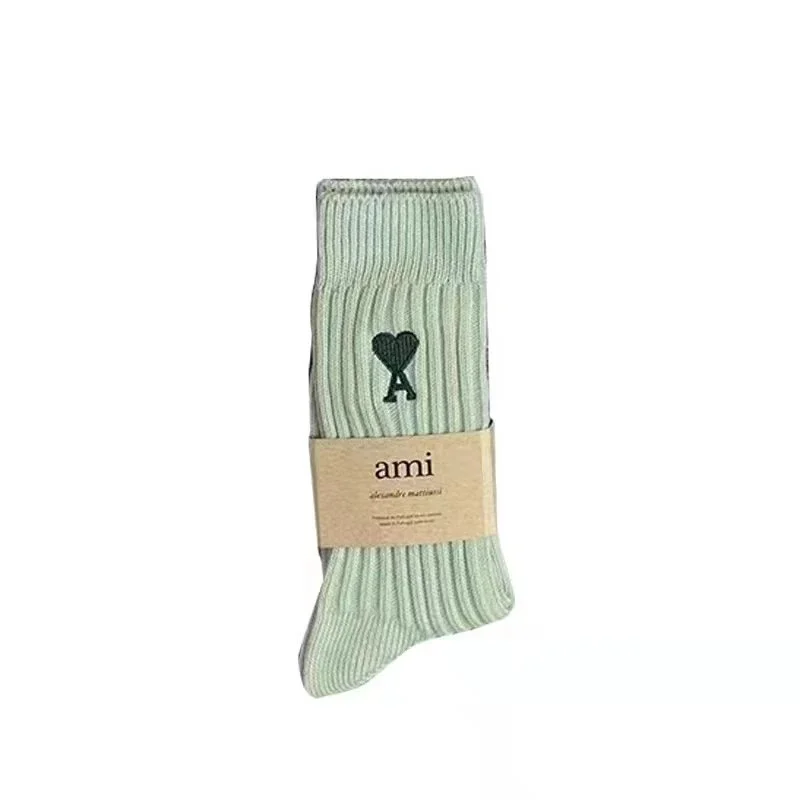 Love solid color Japanese thick line long socks for men and women in autumn and winter mid-calf socks trendy pure cotton pile socks long tube product image