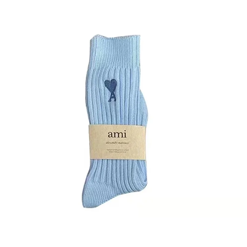 Love solid color Japanese thick line long socks for men and women in autumn and winter mid-calf socks trendy pure cotton pile socks long tube product image
