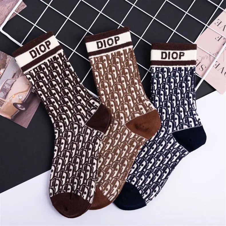 Dior Oblique Print Socks Navy and White - 7