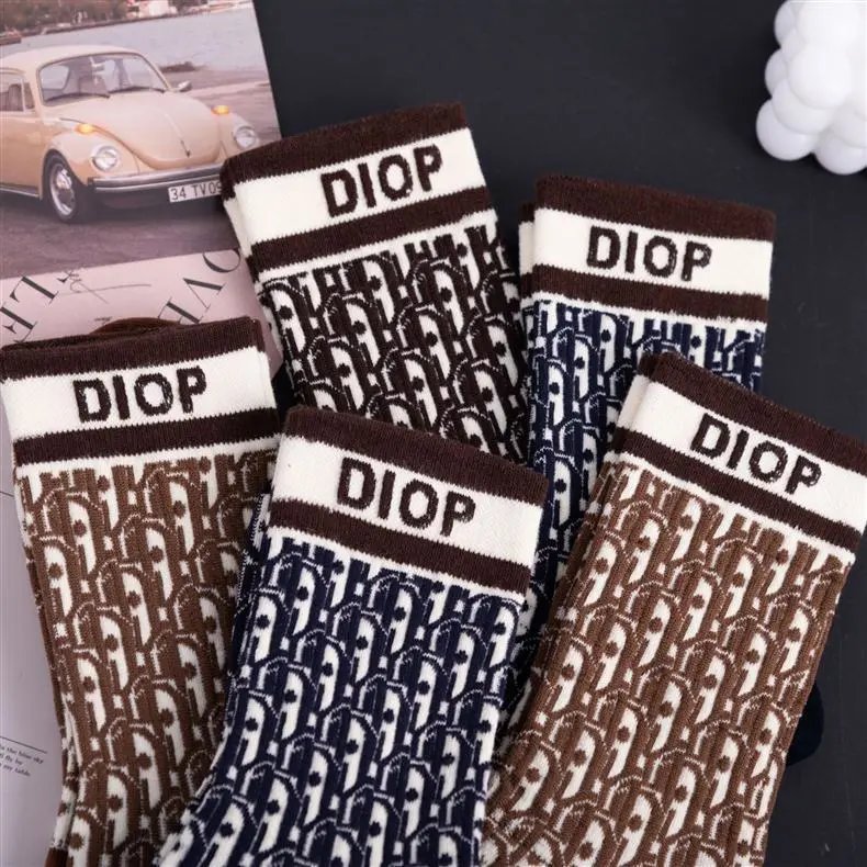 Dior Oblique Print Socks Navy and White - 6