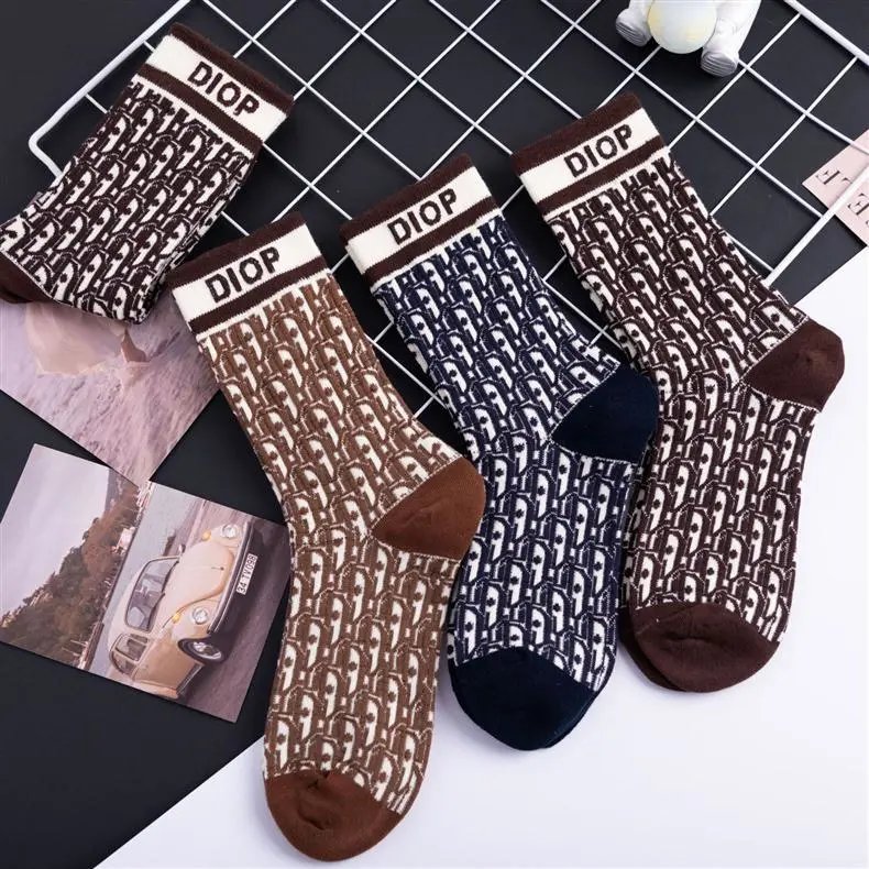 Dior Oblique Print Socks Navy and White - 8