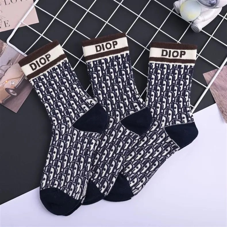 Dior Oblique Print Socks Navy and White - 9