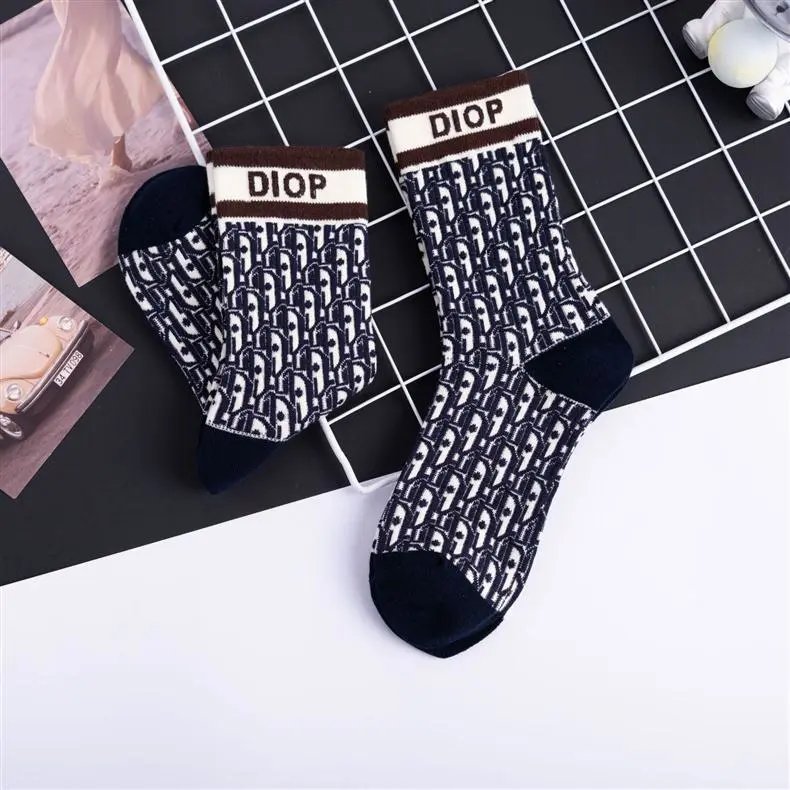 Dior Oblique Print Socks Navy and White - 4