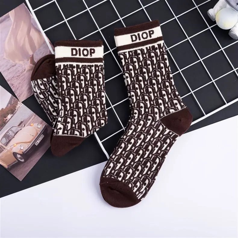 Dior Oblique Print Socks Navy and White - 3