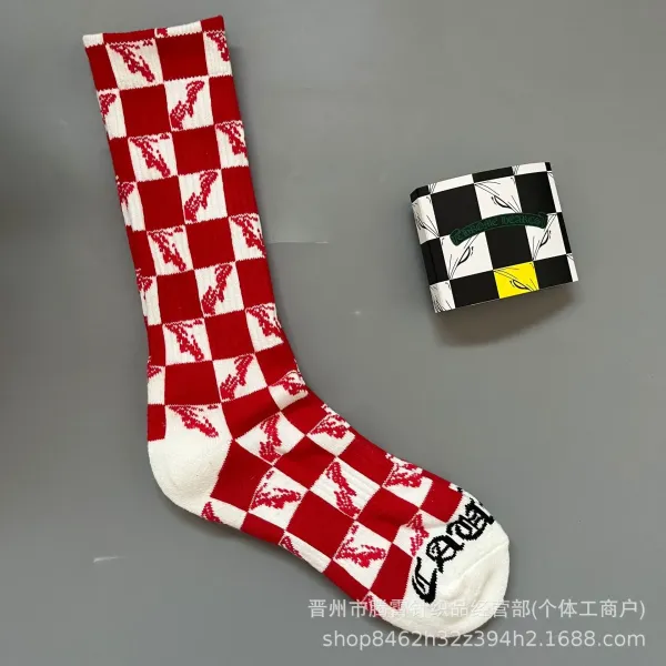 Chrome Hearts x Checkerboard Red-White Pattern Crew Socks - 1