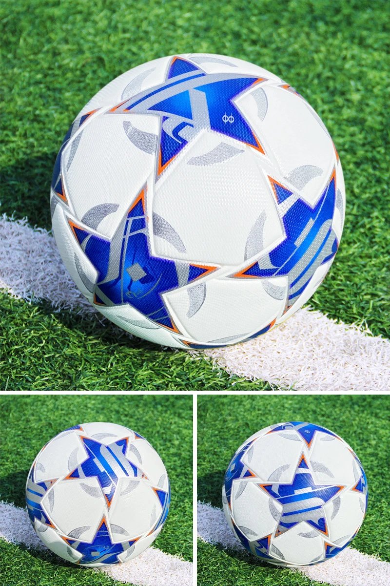 Design UEFA Champions League Star Ball Yellow Blue White Soccer Ball Activewear - 8
