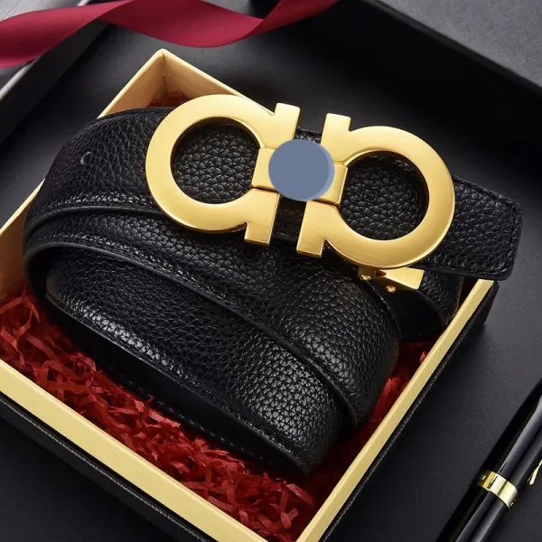 Design Gancini-Style Buckle Black Leather Belt - 10