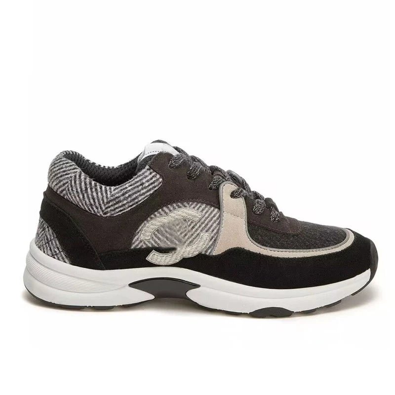 Chanel Runway Sneakers Black Gray Herringbone Tweed Sneakers Chunky Sneakers
