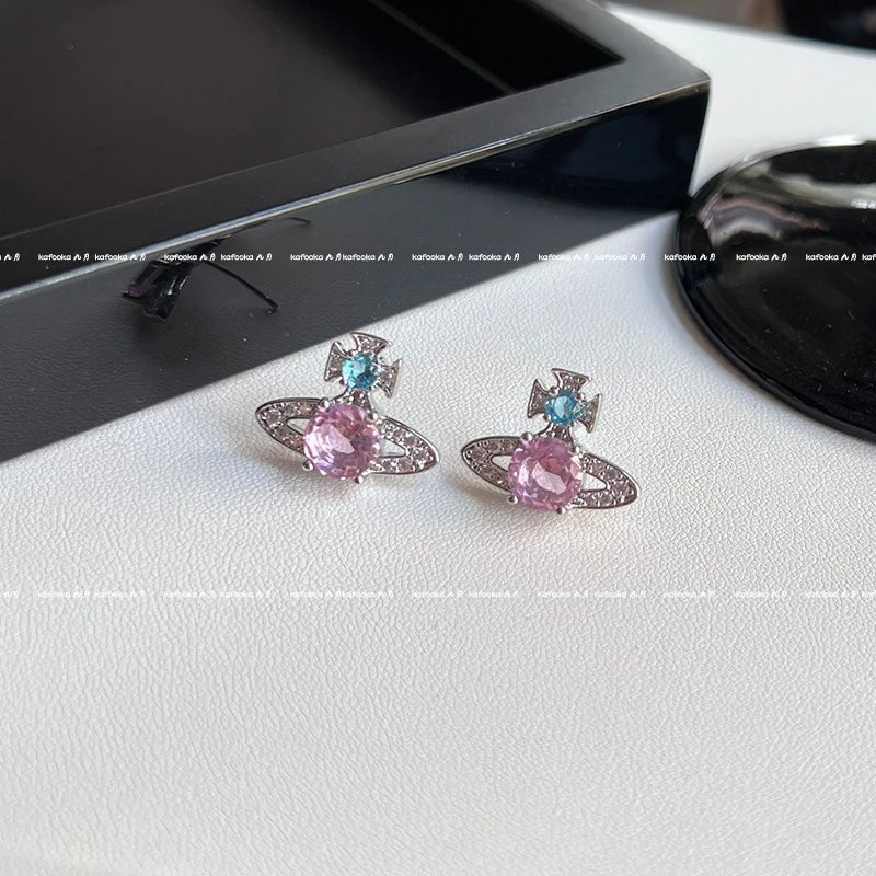 Vivienne Westwood Orb Pink and Blue Crystal Earrings Jewelry