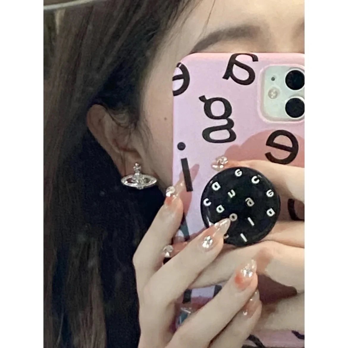 Design Iridescent Sphere Earrings with Cross Charm and Crystal Detail Jewelry - 3
