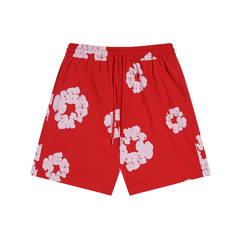 Design Floral Print Elastic Waist Shorts Green - 23