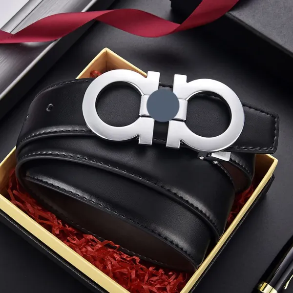 Design Gancini-Style Buckle Black Leather Belt - 1