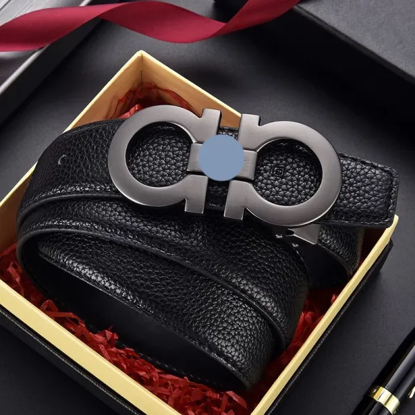 Design Gancini-Style Buckle Black Leather Belt - 8