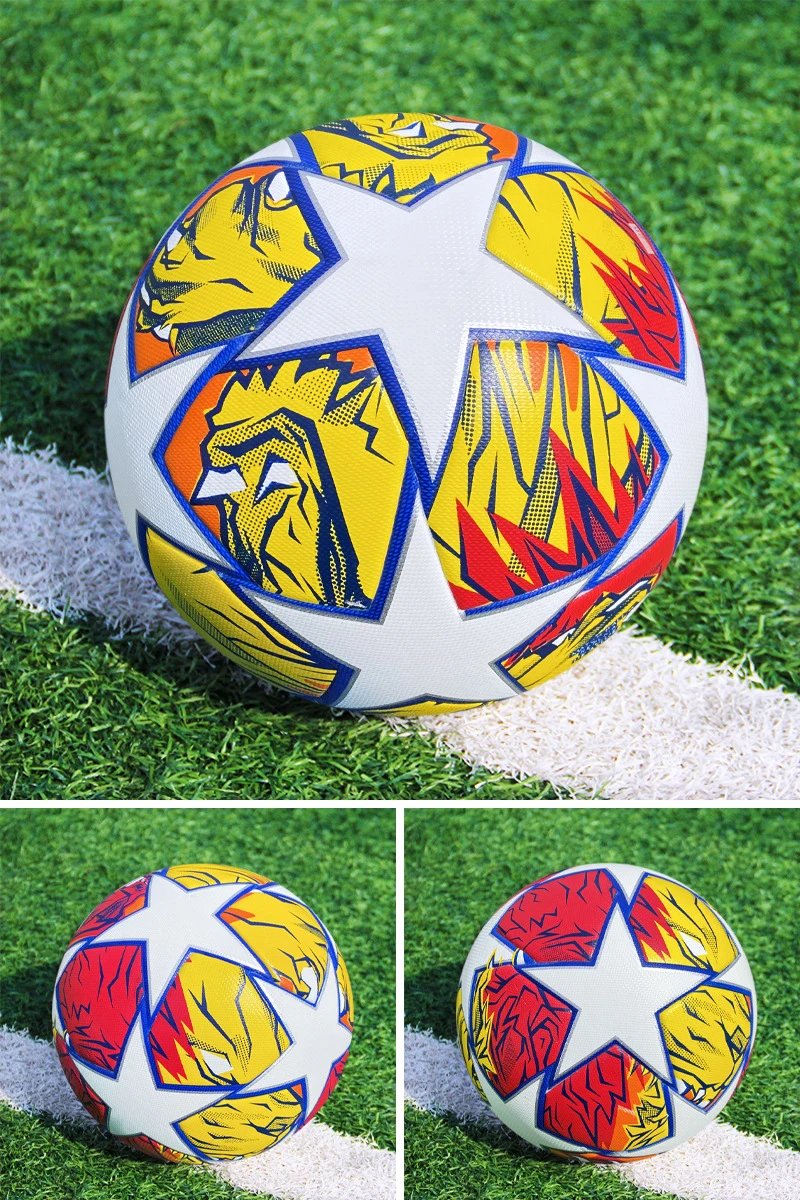 Design UEFA Champions League Star Ball Yellow Blue White Soccer Ball Activewear - 7