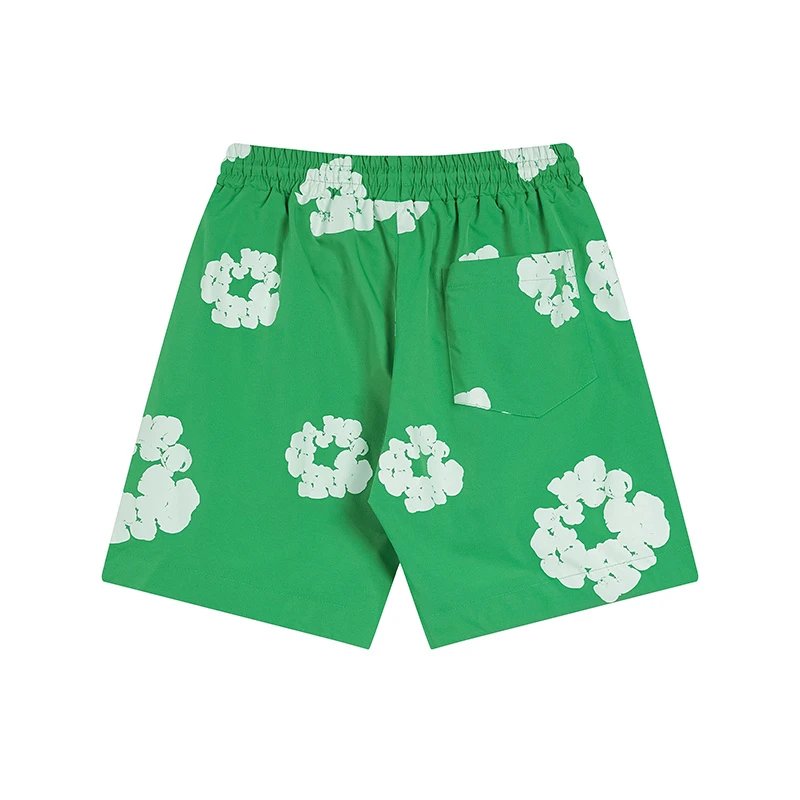 Design Floral Print Elastic Waist Shorts Green - 28