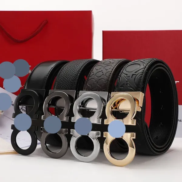 Design Gancini-Style Buckle Black Leather Belt - 4