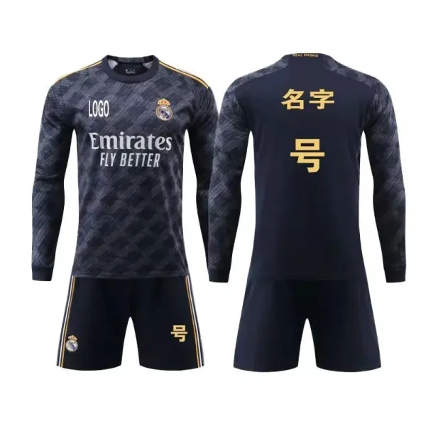 Real Madrid 2023-24 Third Kit Dark Gray Gold Long-Sleeve Jersey and Shorts Set - 1