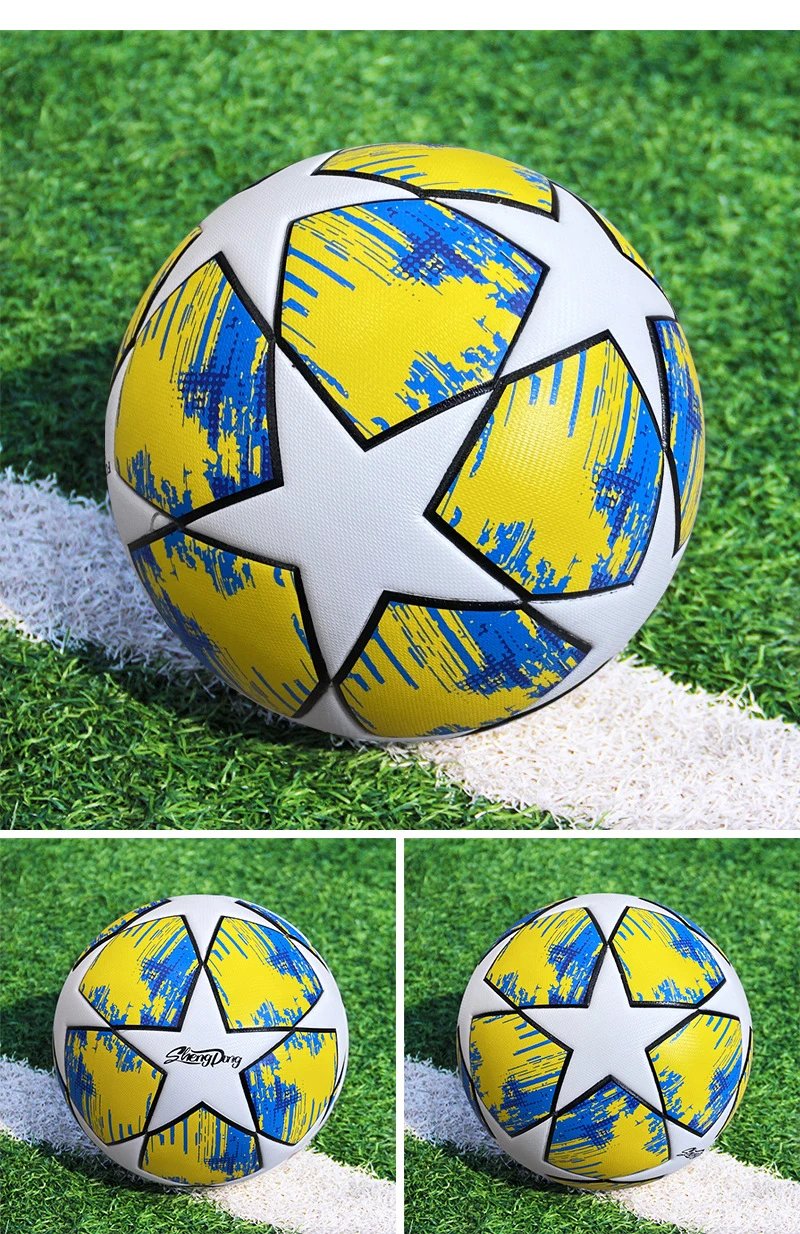 Design UEFA Champions League Star Ball Yellow Blue White Soccer Ball Activewear - 12