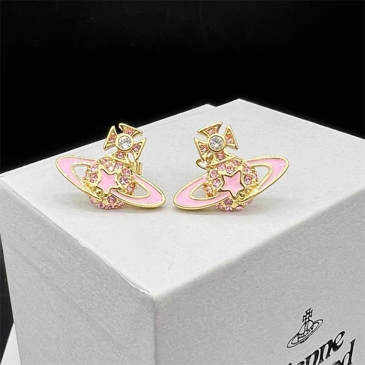 Vivienne Westwood Orb Star Pink Gold Earrings Jewelry