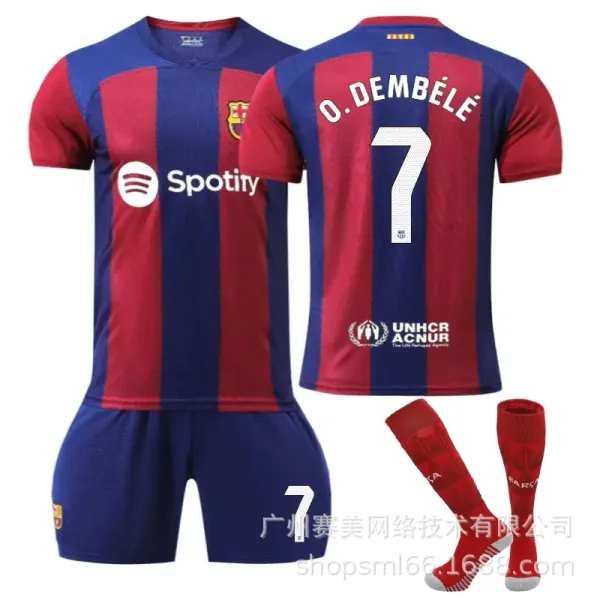 FC Barcelona O. Dembélé #7 Home Jersey Set Red Blue - 1