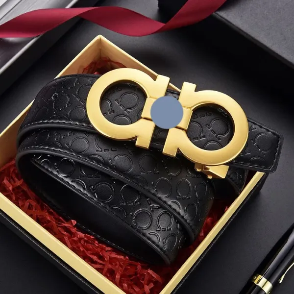 Design Gancini-Style Buckle Black Leather Belt - 13