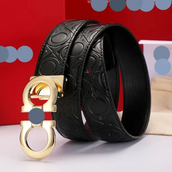 Design Gancini-Style Buckle Black Leather Belt - 15