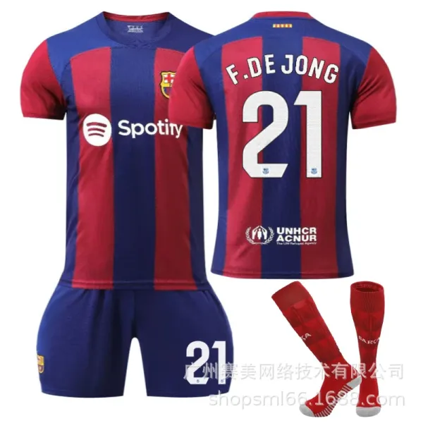 FC Barcelona 2023-24 Home Jersey F. De Jong #21 Red Blue Striped Kit - 1