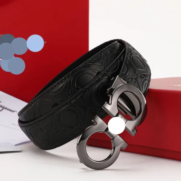 Design Gancini-Style Buckle Black Leather Belt - 14