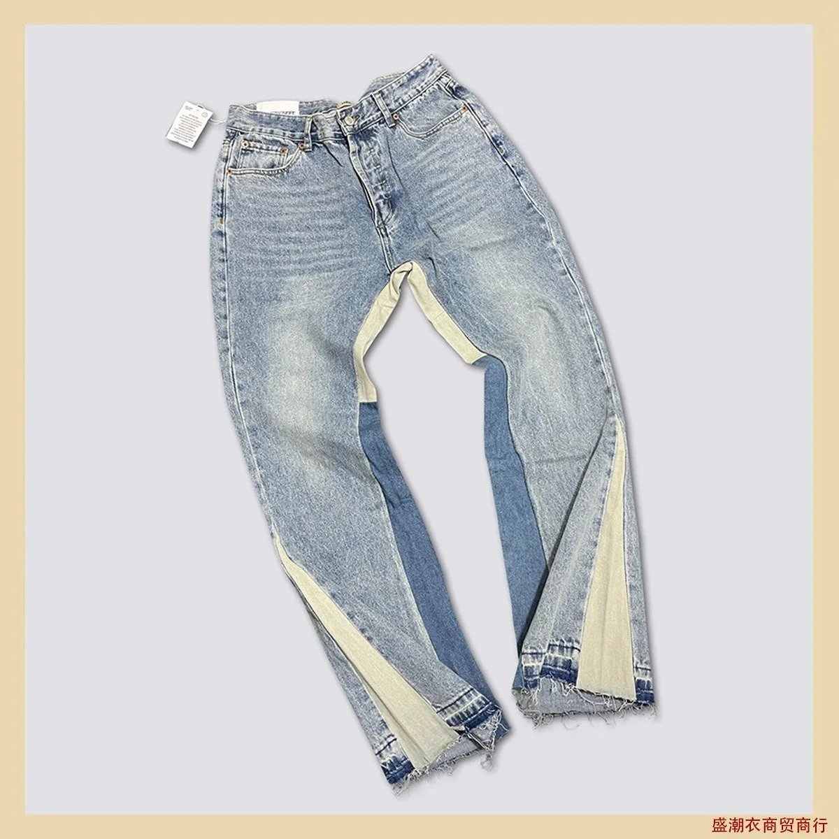 G Denim Flared Jeans Washed Distressed Patchwork Jeans