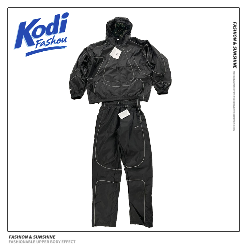 [DX13-21] Hooded Windbreaker Jacket for Men and Women Waterproof Reflective Strip Top and Pants