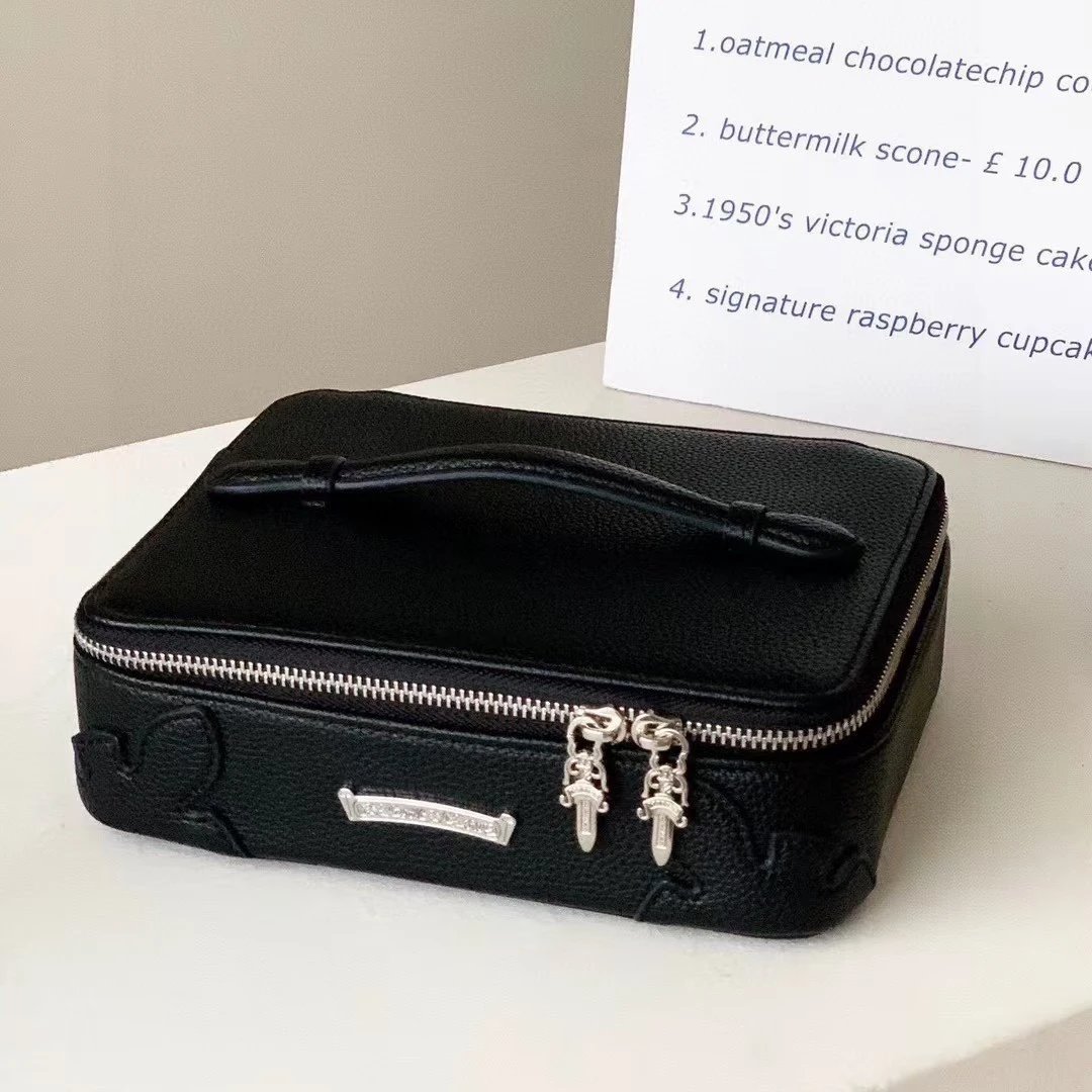Black Leather Travel Makeup Bag