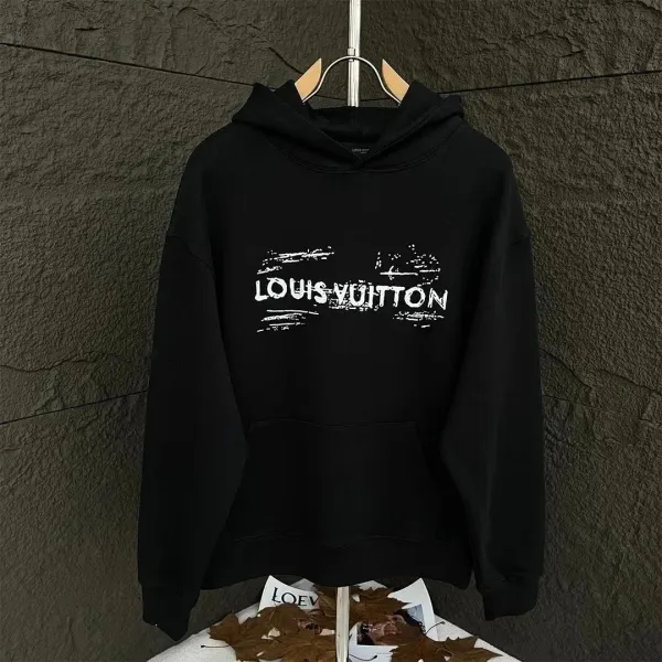Louis Vuitton Distressed Logo Hoodie Black - 1