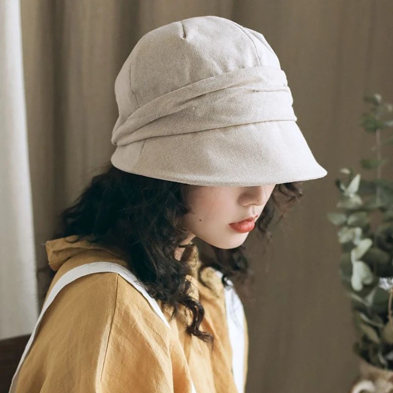 帽子女春夏季文艺休闲鸭舌贝雷帽复古褶皱盆帽度假小沿凉帽潮