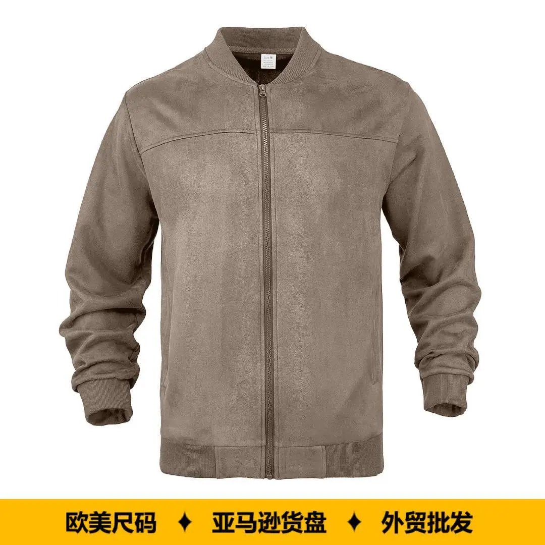 男士麂皮绒夹克秋冬时尚休闲拉链开衫长袖棒球服外套