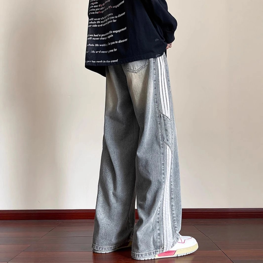 Men's Jeans Summer Lightweight Straight Leg Loose Wide-Leg Pants American High-Street Trousers