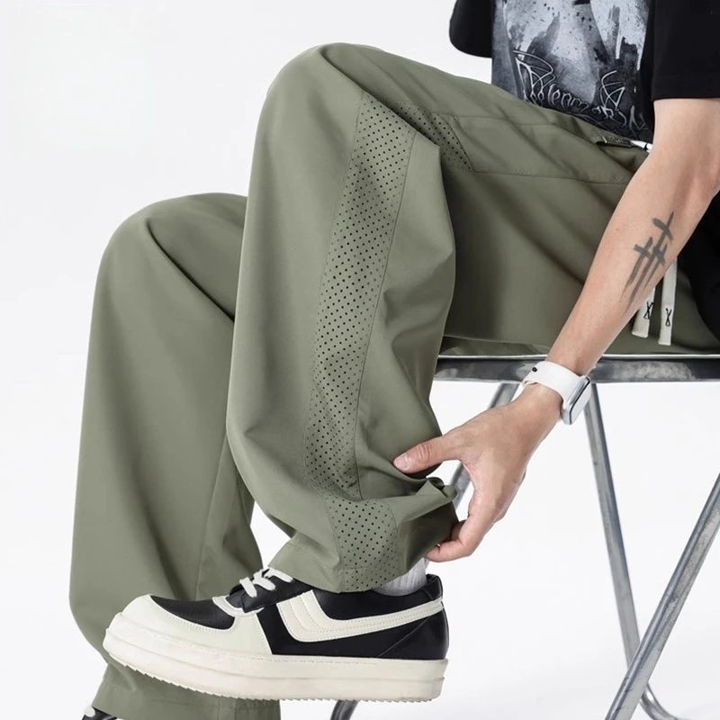 Lightweight Breathable Quick-Dry Straight-Leg Casual Pants Men Summer Ice Silk Loose Trousers