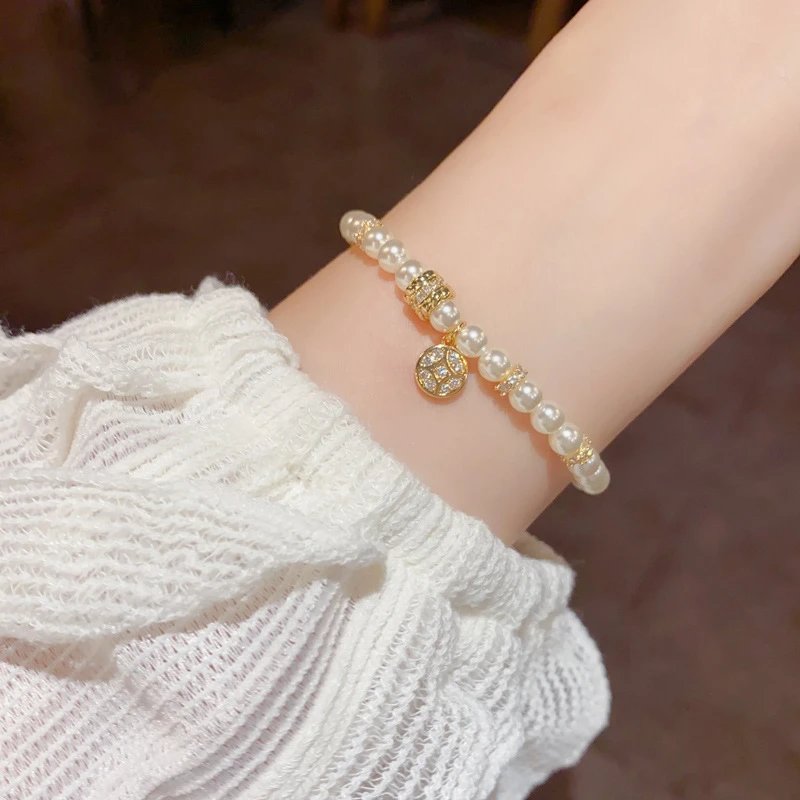 Elegant Diamond-Inlaid Round Glass Bead Bracelet — Chic Minimalist Temperament Versatile Jewelry