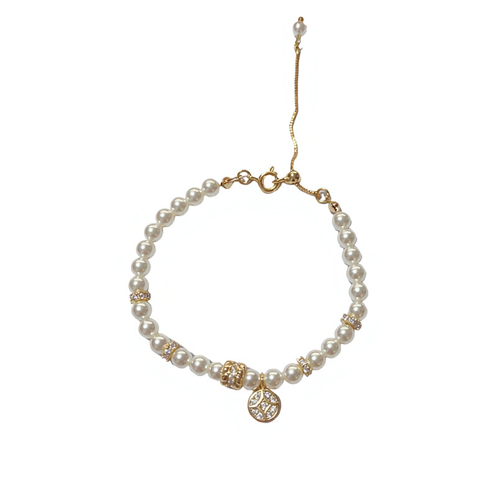 Crystal-Inlaid Round Glass Bead Bracelet (Thickened Real Gold Plating)