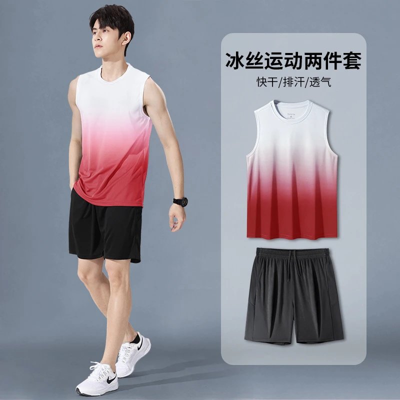 渐变红色背心套装