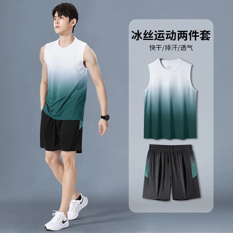 渐变绿色背心套装