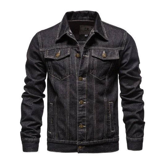 Versatile men's solid color slim fit denim jacket, casual youth fashion, high-end workwear denim jacket
