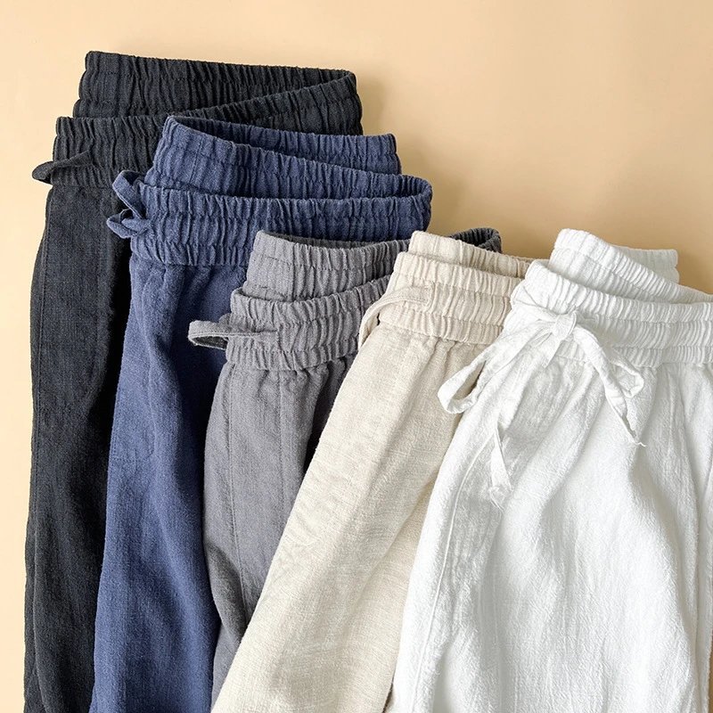 【 DX420 】 Japanese retro linen pants men's summer thin loose straight leg pants with hanging cotton and linen pants men's casual pants