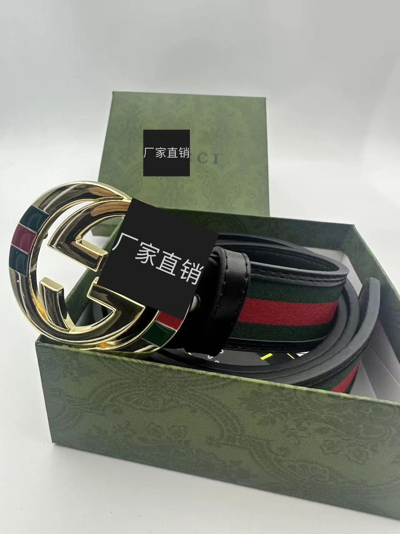 Gucci Belts GG buckle striped web belt — Black cloth with gold buttons
