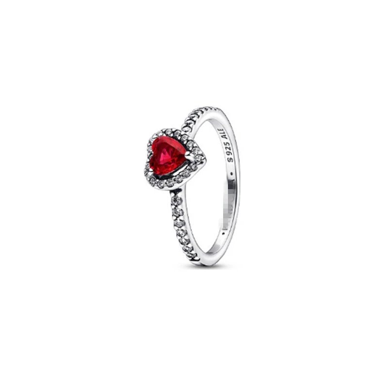 Pandora White Copper Silver Plated Sublime Heart Collection Red Pink White Heart Ring