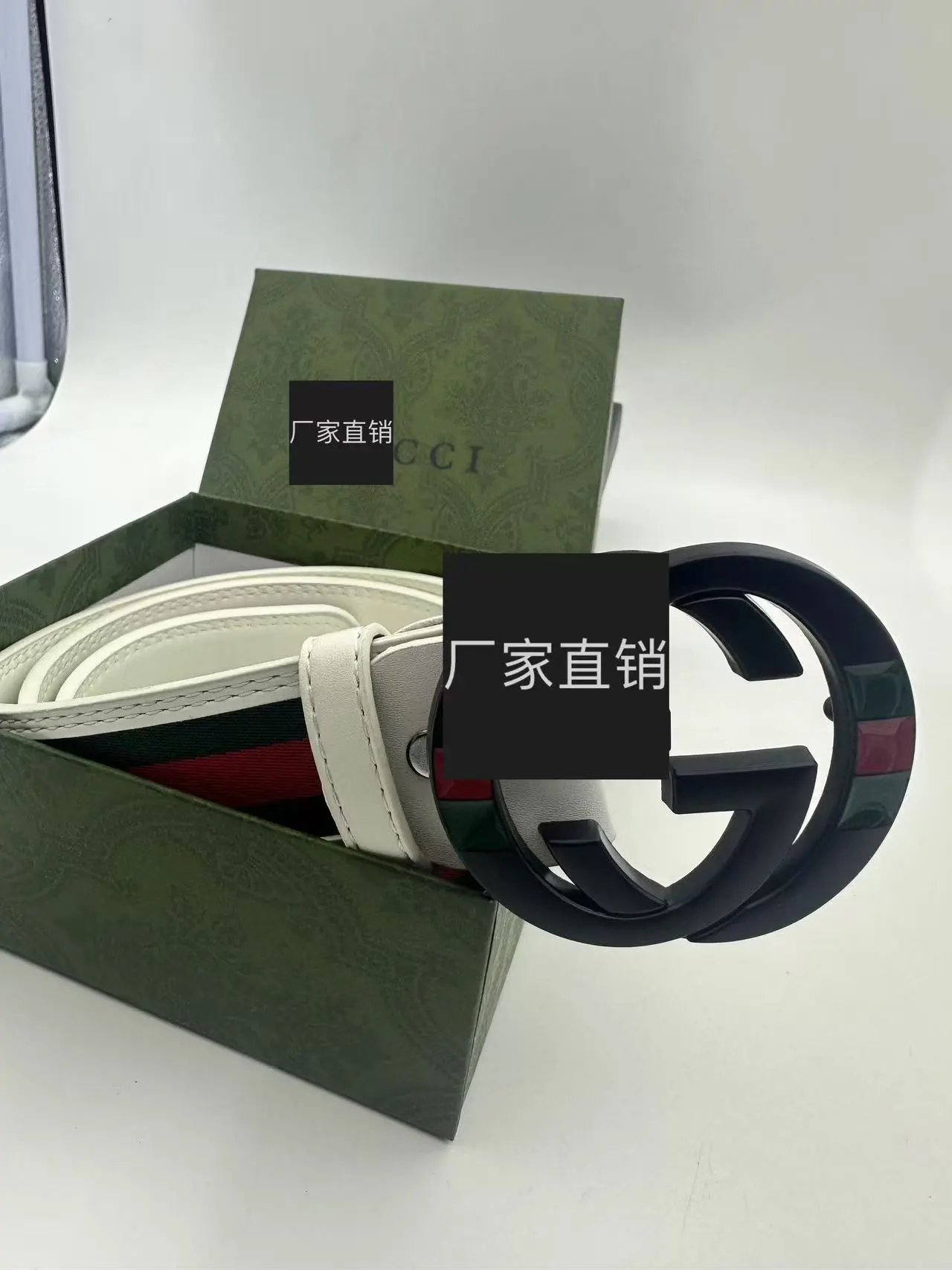 Gucci Belts GG buckle striped web belt — white cloth black buckle