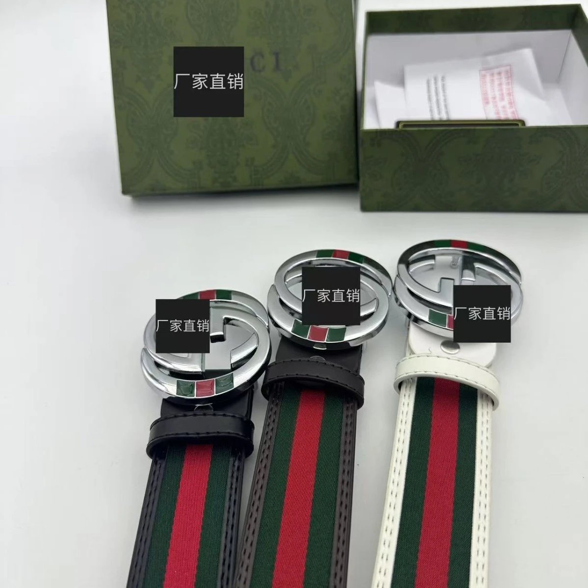 Gucci Belts GG buckle striped web belt image 3