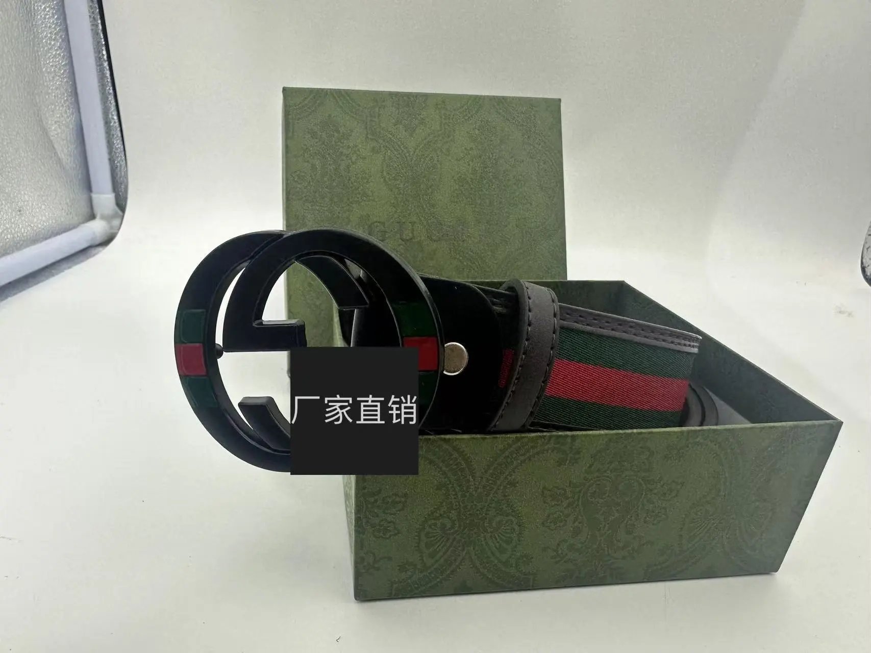 Gucci Belts GG buckle striped web belt — Curry cloth black buckle